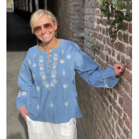 Blouse jeans broderies Fleurs